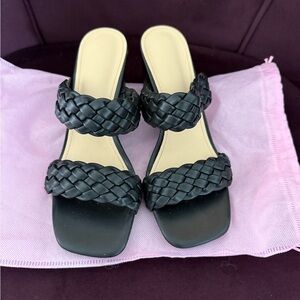 Black Braided Women's Block Heels